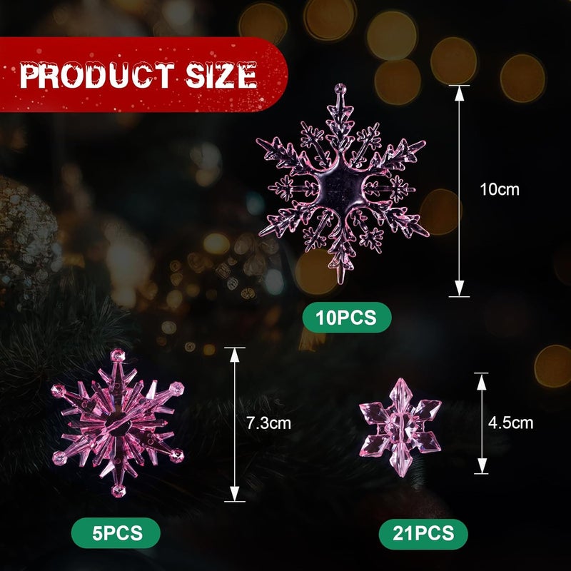 Shappy 36 قطعة زينة كريستالية بلاستيكية على شكل ثلج أكريليك لعيد الميلاد شتاء DIY بأحجام متنوعة 173 4 بوصة وردي متدرج - Image 2