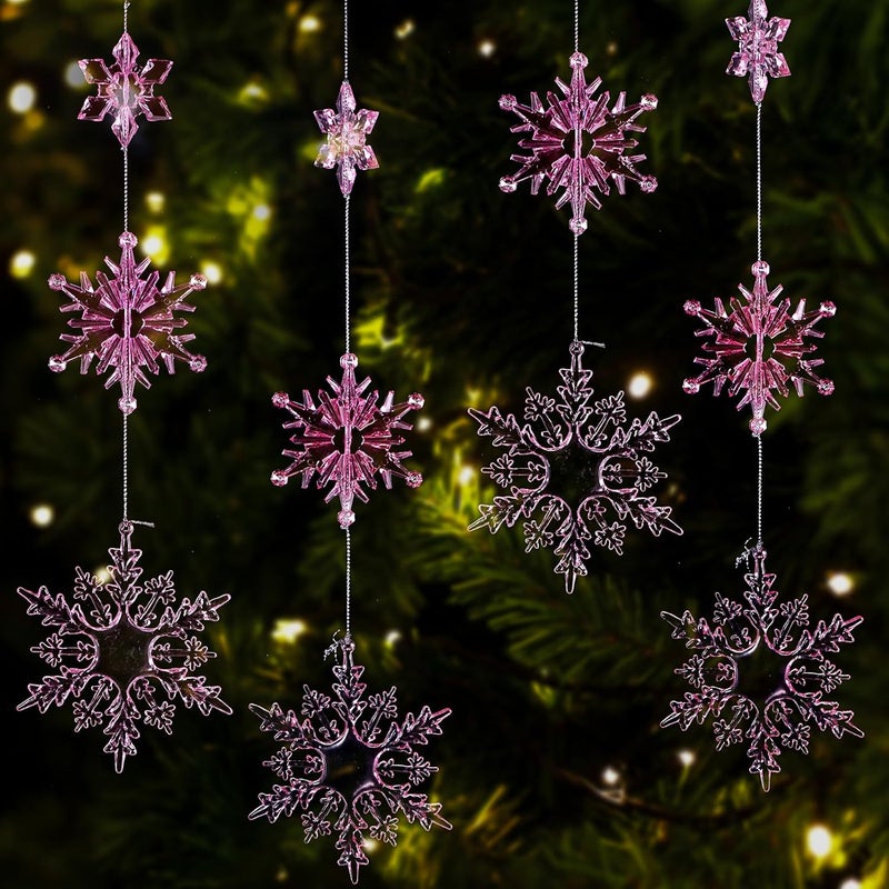 Shappy 36 قطعة زينة كريستالية بلاستيكية على شكل ثلج أكريليك لعيد الميلاد شتاء DIY بأحجام متنوعة 173 4 بوصة وردي متدرج - Image 1