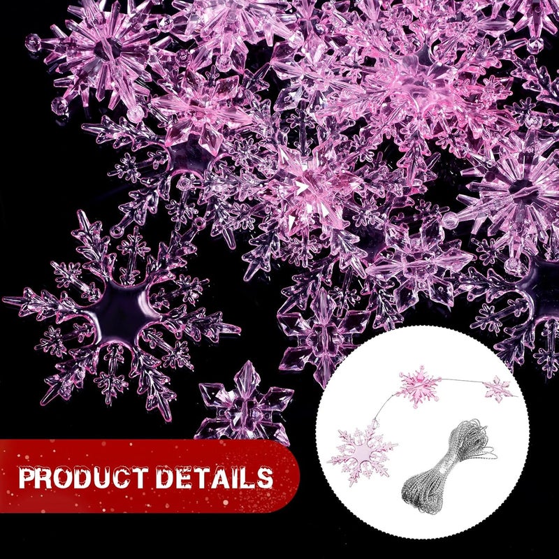 Shappy 36 قطعة زينة كريستالية بلاستيكية على شكل ثلج أكريليك لعيد الميلاد شتاء DIY بأحجام متنوعة 173 4 بوصة وردي متدرج - Image 3