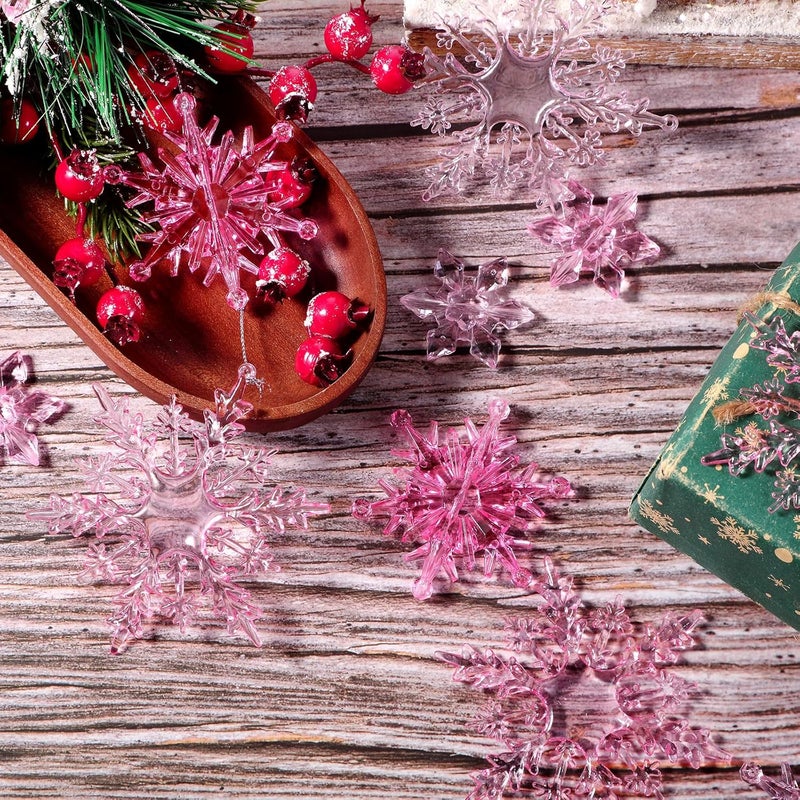 Shappy 36 قطعة زينة كريستالية بلاستيكية على شكل ثلج أكريليك لعيد الميلاد شتاء DIY بأحجام متنوعة 173 4 بوصة وردي متدرج - Image 5