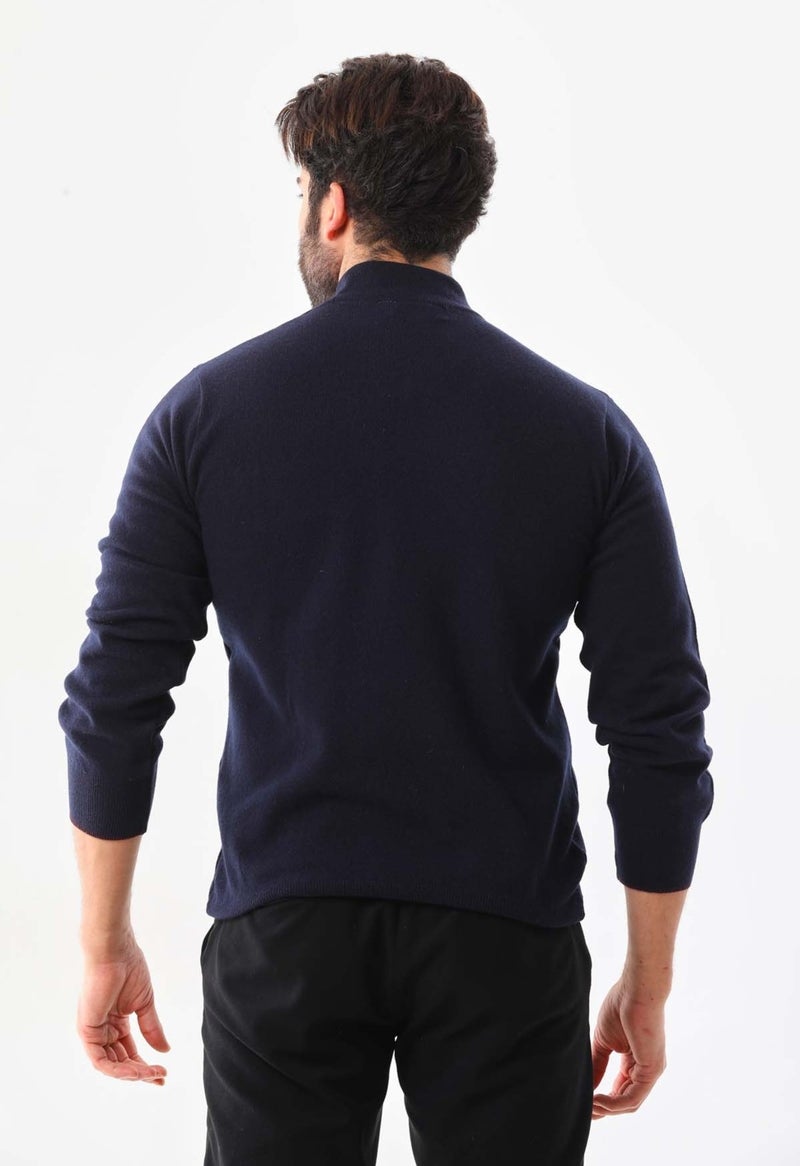 Sanfa Men's Half Turtleneck Pure Wool Sweater 2702 Navy Blue  - Image 2