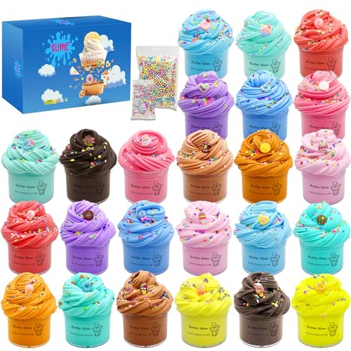HPLTLKY 24 Pack Slime kit Butter Slime Macaroon Colors Cake Donut and Fruit Party Favors Slime Stretchy and NonSticky Stress Relief Toy for Kids Partys - Image 1