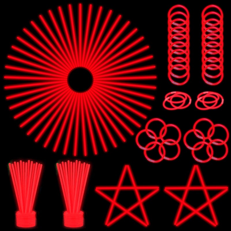 ILHSTY 100 Pcs 8'' Red Glow Sticks Glow Necklaces In The Dark Party Favors Supplies Bright GlowSticks Bulk with Accessories for Birthday Christmas New Year Halloween 4th of July Neon Party (Red*100) - Image 1