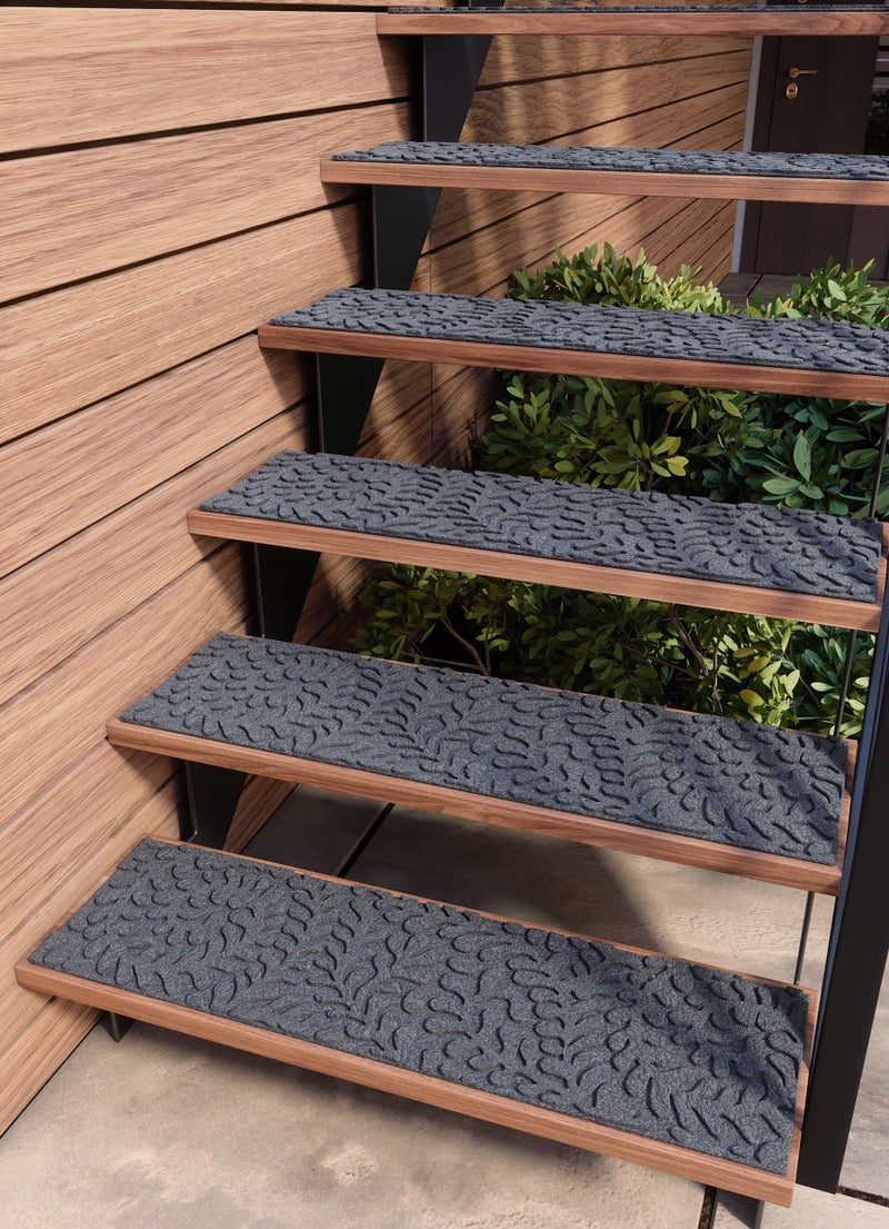 FINEHOUS Outdoor Stair Treads NonSlip 35x10 6Pack  Carpet Treads with Rubber Backing Floral Grey