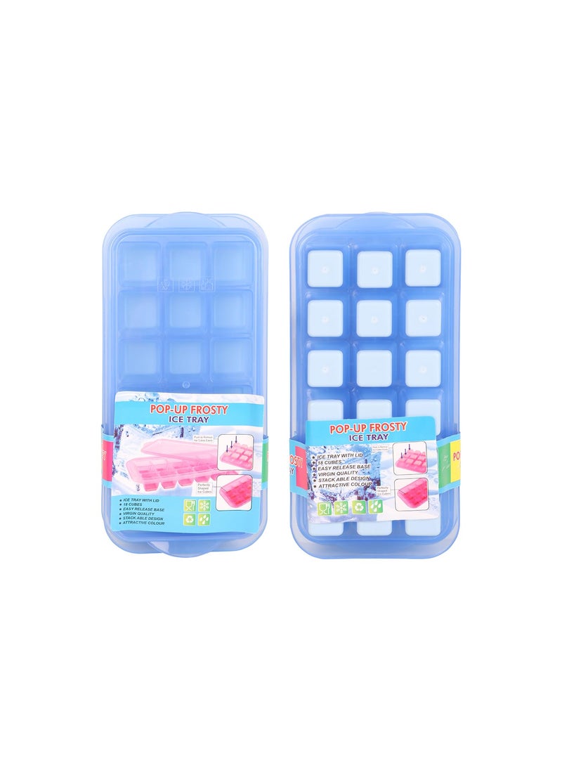 AARON INC AARON INC Small POPUP Ice Cube Tray with Flexible Silicon Bottom and Lid 18 Cube Trays for Freezer with Easy Release Stackable 100 BPA Free Food Grade Blue Pack of 4  - Image 5