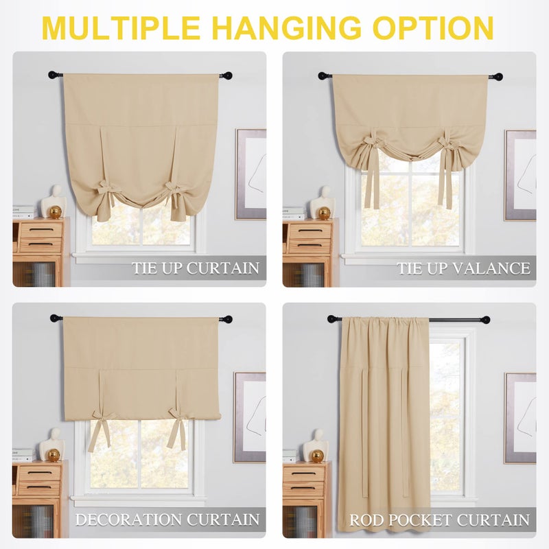 NICETOWN Blackout Room Darkening Curtain  Tie Up Shade Blind Bathroom Window Covering for Living Room Biscotti Beige Rod Pocket Panel 46 inches W x 63 inches L - Image 2