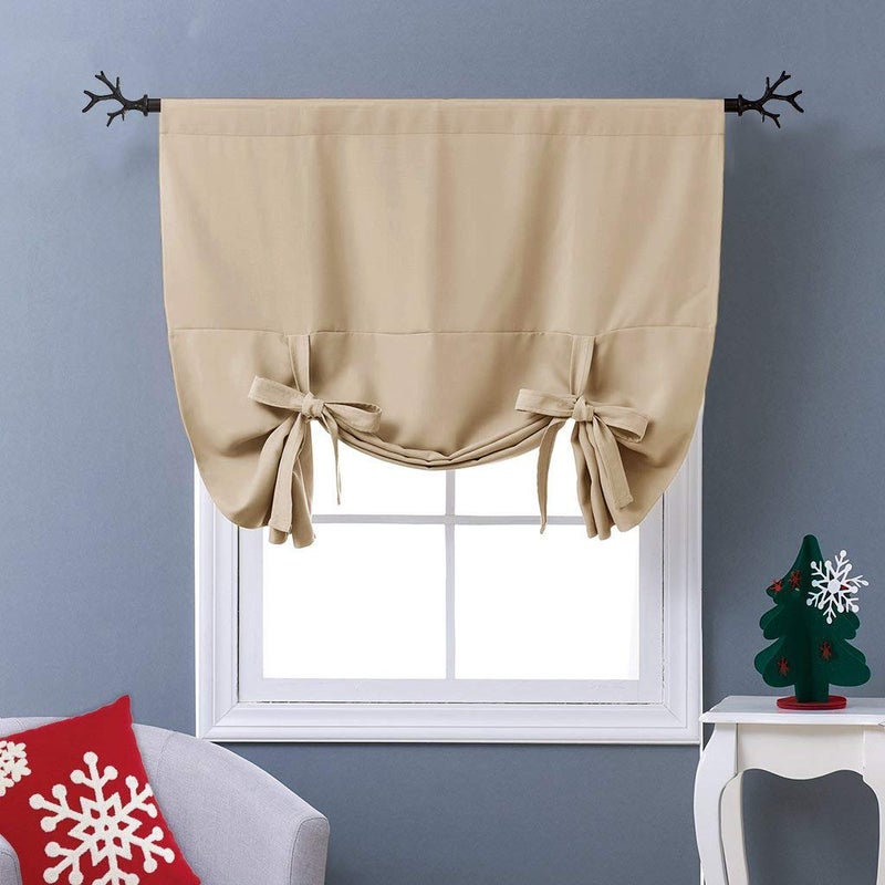NICETOWN Blackout Room Darkening Curtain  Tie Up Shade Blind Bathroom Window Covering for Living Room Biscotti Beige Rod Pocket Panel 46 inches W x 63 inches L - Image 1