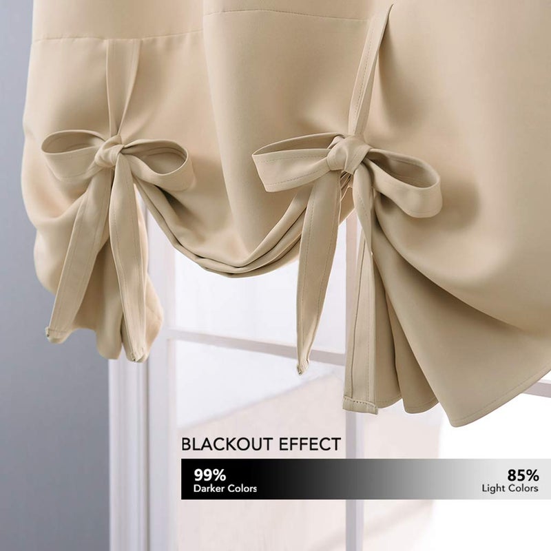 NICETOWN Blackout Room Darkening Curtain  Tie Up Shade Blind Bathroom Window Covering for Living Room Biscotti Beige Rod Pocket Panel 46 inches W x 63 inches L - Image 5