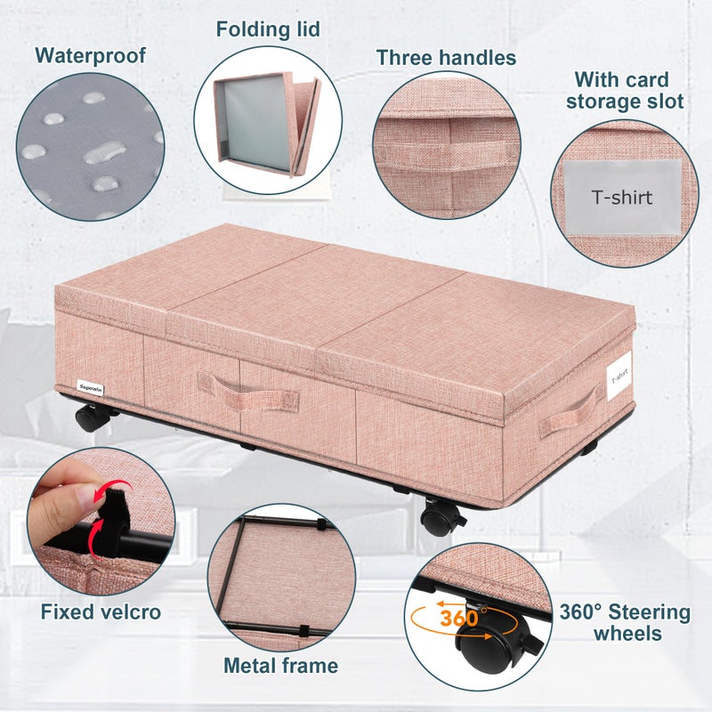 Supowin Under Bed Storage with Wheels, Rolling Underbed Storage Containers with Lids, Under Bed Shoe Storage Bins Organizer with Reinforced Metal Bottom Support and Three Handles - Image 3