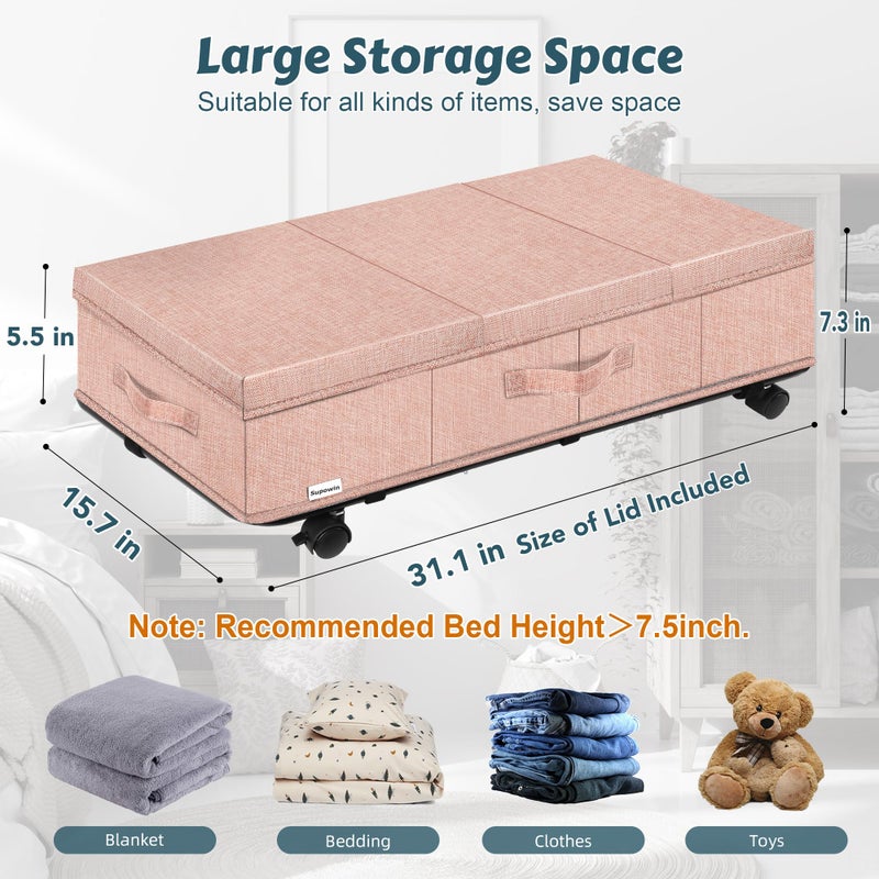 Supowin Under Bed Storage with Wheels, Rolling Underbed Storage Containers with Lids, Under Bed Shoe Storage Bins Organizer with Reinforced Metal Bottom Support and Three Handles - Image 2
