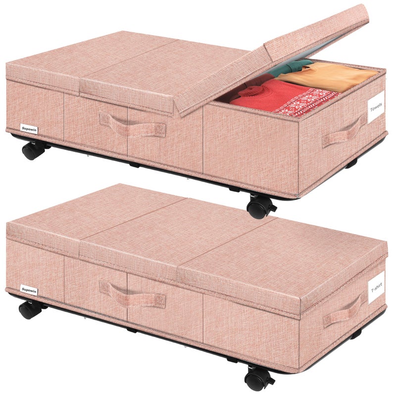 Supowin Under Bed Storage with Wheels, Rolling Underbed Storage Containers with Lids, Under Bed Shoe Storage Bins Organizer with Reinforced Metal Bottom Support and Three Handles - Image 1