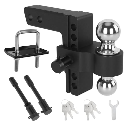 TAGLLY Adjustable Trailer Hitch Fits 2-Inch Receiver, 6" Drop/Rise Heavy Duty Aluminum Tow Hitches with Dual Balls (2" & 2-5/16") for Truck, Includes Two Pin Locks & Hitch Tightener - Image 1