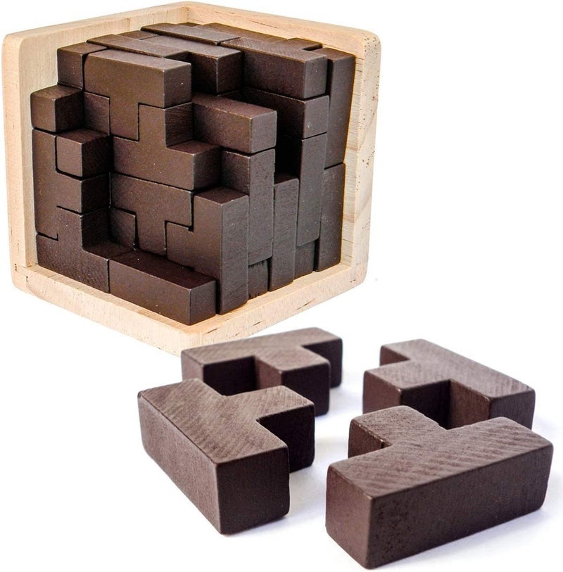 SHUYUE Wooden Brain Teaser Puzzles Box Brain Teasers Wooden Puzzle TShaped Geometric Intellectual Jigsaw Logic Cube Puzzles Mind Games for Kids and Adults - Image 4