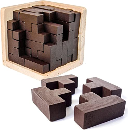 SHUYUE Wooden Brain Teaser Puzzles Box Brain Teasers Wooden Puzzle TShaped Geometric Intellectual Jigsaw Logic Cube Puzzles Mind Games for Kids and Adults - Image 1