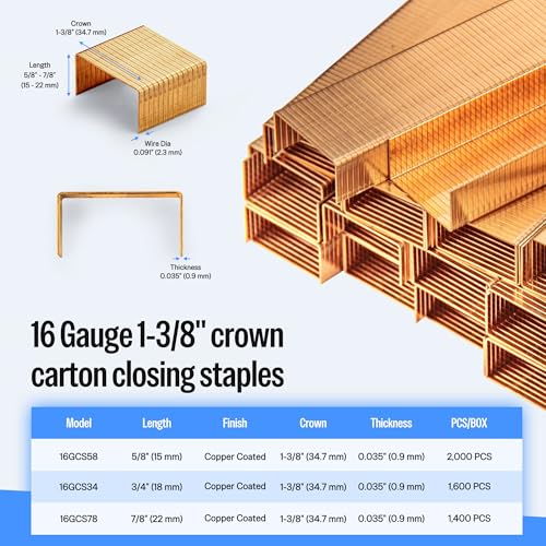 meite Carton Closing Staples 16 Gauge 1-3/8" Wide Crown 5/8" Leg Copper-Coated Carton Staples for Pneumatic or Manual Box Stapler Gun - Cardboard Closer Packaging (2,000PCS) - Image 3