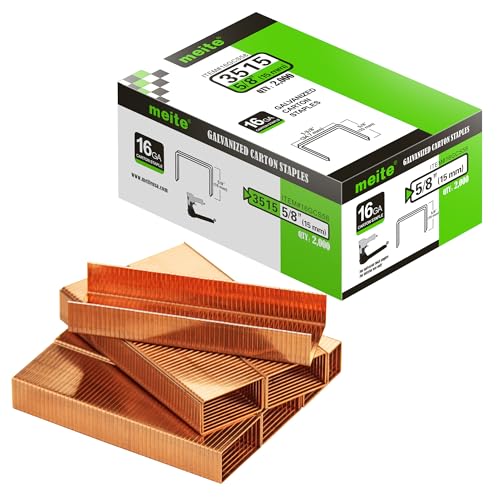meite Carton Closing Staples 16 Gauge 1-3/8" Wide Crown 5/8" Leg Copper-Coated Carton Staples for Pneumatic or Manual Box Stapler Gun - Cardboard Closer Packaging (2,000PCS) - Image 2