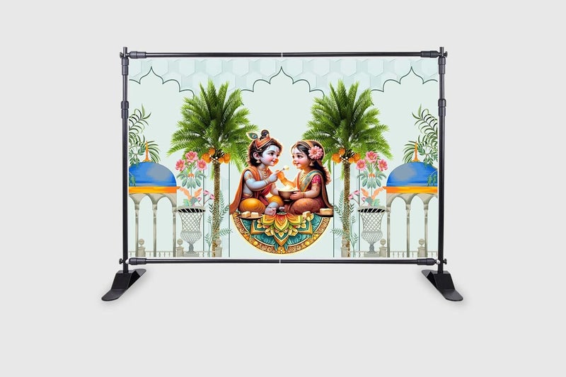 Backdropon تصميم رادها كريشنا اللطيف لتزيين البوجا خاصة لمهرجان كريشنا جانماشتامي ستارة خلفية تقليدية بحجم 5 أقدام ارتفاع و 8 أقدام عرض (5 * 8) - Image 2