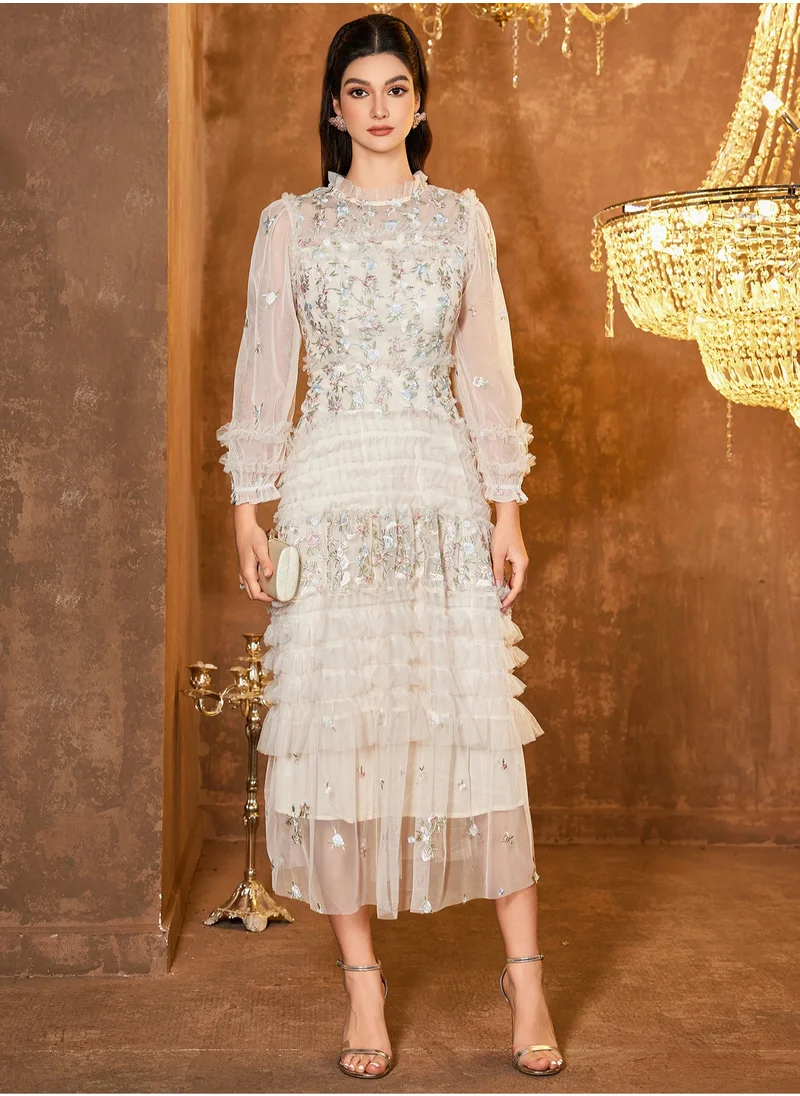 Madam Uniq Dreamy Floral Embroidered Lace Maxi Dress