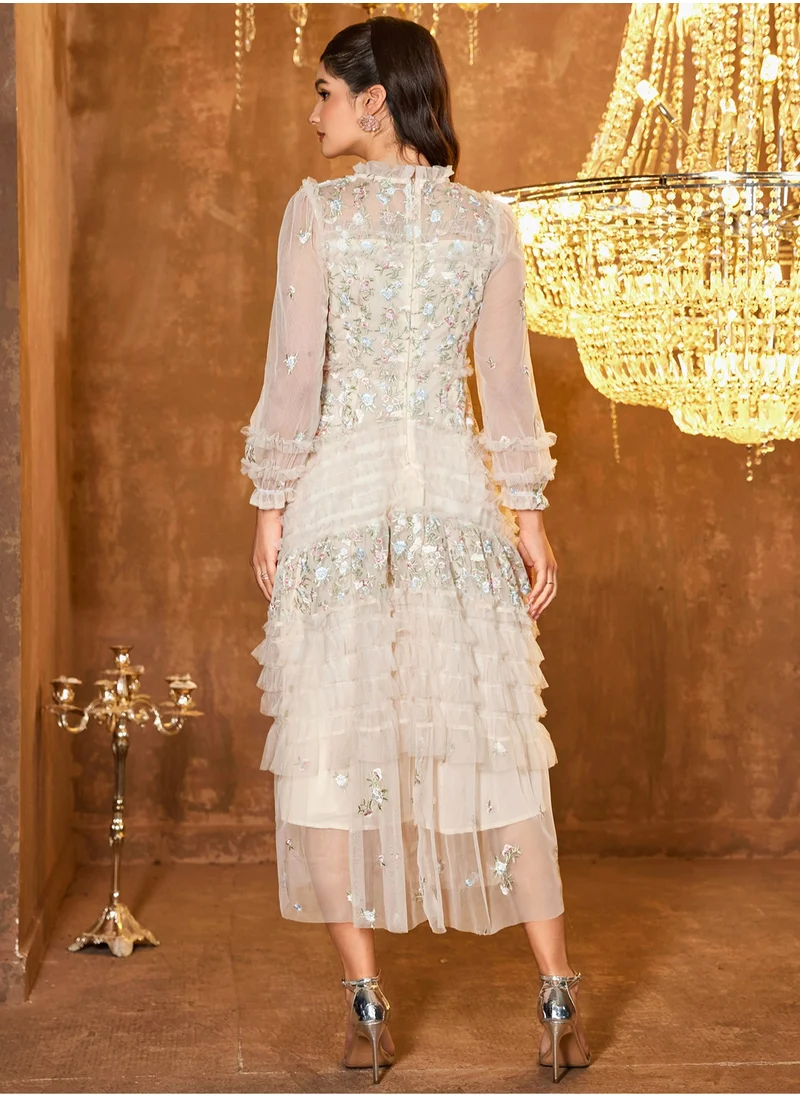 Madam Uniq Dreamy Floral Embroidered Lace Maxi Dress