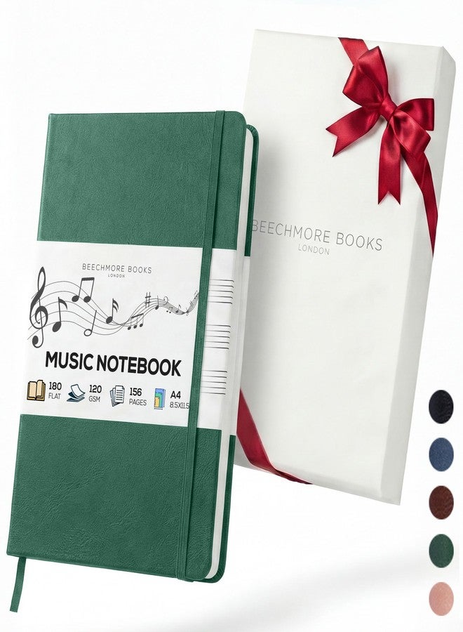 Beechmore Books Blank Sheet Music Notebook – A4 8.5"x11.5" for Songwriters, Musicians & Composers, 156 Thick 120gsm Pages, 10-Staff Perforated Sheets, Vegan Leather Hardcover, Elastic Closure, Gift Box - Image 1