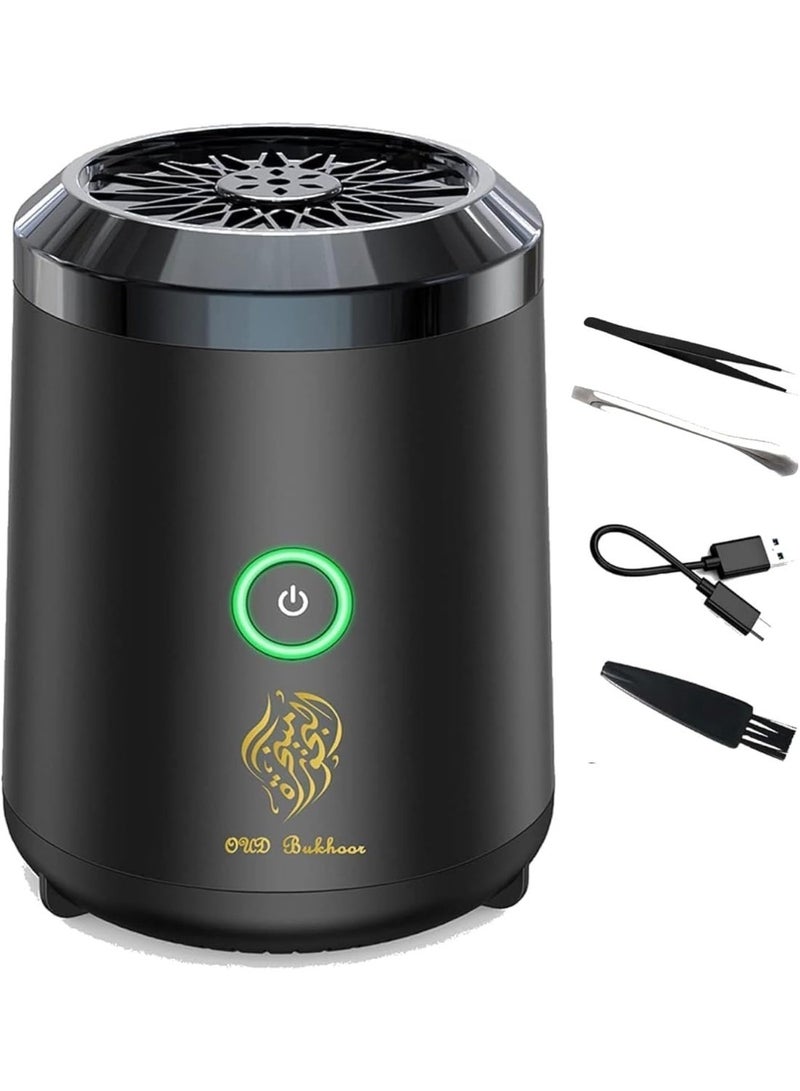 Oud Bukhoor Portable Electric Bakhoor Burner – Rechargeable Oud Incense Diffuser with USB Charging, Fast Heating, Travel-Friendly Aromatherapy Burner for Home, Car & Office – Black - Image 1