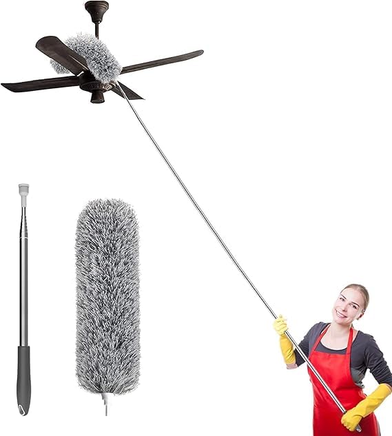 Vocal Enterprise Long Handle Microfiber Feather Ceiling Duster for Dust Cleaning with extendable Pole 100 Inch with Anti Scratch Bendable Brush for Cleaning High Cobweb Stick high Ceiling Fan - Image 1