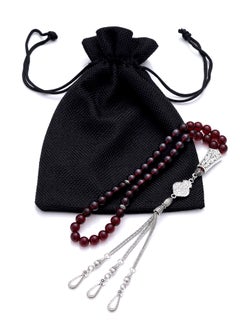سبحتي  مسبحة قنديل مع معدنية و حجر  Red chalcedony | الخرز 8 ملي -عدد الحرز 45 |الله نور السماوات والارض  - Image 3