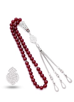 سبحتي  مسبحة قنديل مع معدنية و حجر  Red chalcedony | الخرز 8 ملي -عدد الحرز 45 |الله نور السماوات والارض  - Image 2