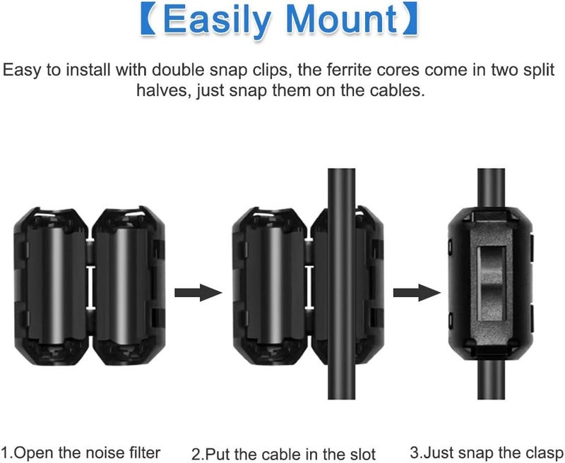 Roctee EMI RFI Noise Filter Cable Ring, 12 Pcs Ferrite Choke Snap On Noise Suppressor Cable Clip Electronic Ferrites Core for 3.5MM Diameter Wire (Black) - Image 3