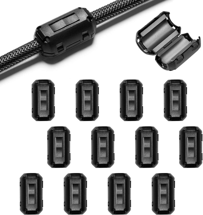 Roctee EMI RFI Noise Filter Cable Ring, 12 Pcs Ferrite Choke Snap On Noise Suppressor Cable Clip Electronic Ferrites Core for 3.5MM Diameter Wire (Black) - Image 1