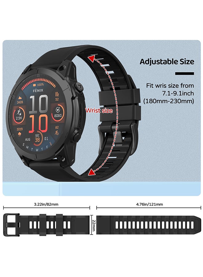 O Ozone 22mm Silicone Band For Garmin Fenix E/Fenix8 AMOLED 47mm/Fenix 7/7 Pro/6/6 Pro/5/5 Plus Watch Band, Soft Silicone Band Strap Wristband- Black - Image 4