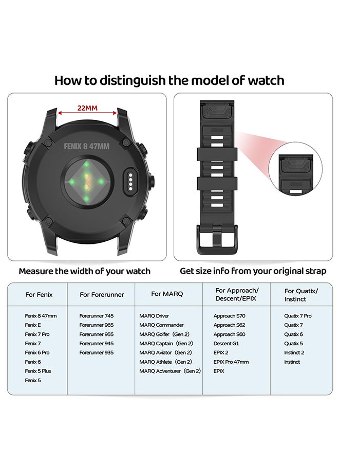 O Ozone 22mm Silicone Band For Garmin Fenix E/Fenix8 AMOLED 47mm/Fenix 7/7 Pro/6/6 Pro/5/5 Plus Watch Band, Soft Silicone Band Strap Wristband- Black - Image 2