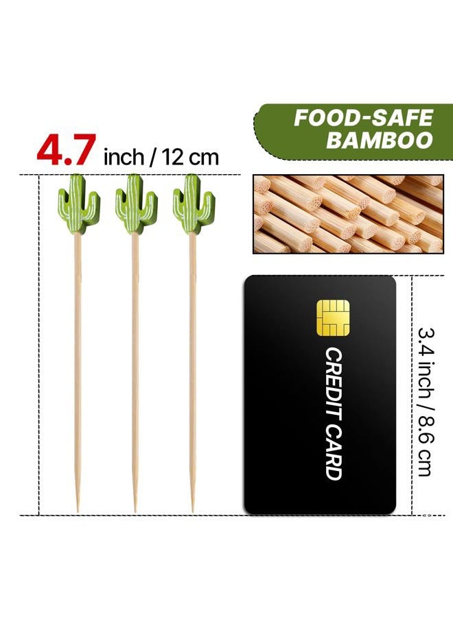 PuTwo Cocktail Picks Handmade Bamboo Toothpicks 100pcs 4.7” in Green Cacti - Image 2