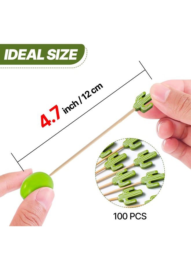 PuTwo Cocktail Picks Handmade Bamboo Toothpicks 100pcs 4.7” in Green Cacti - Image 3