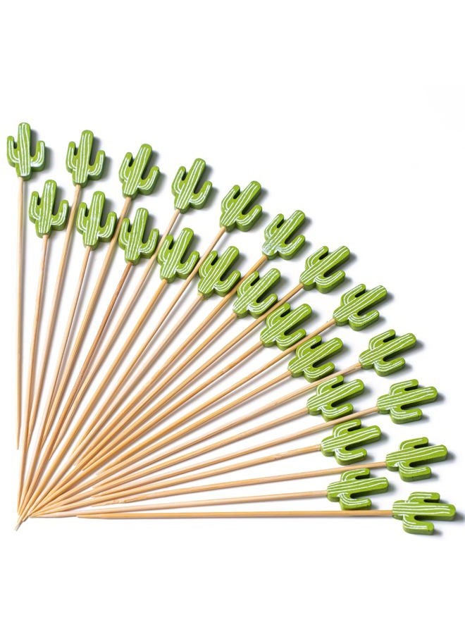 PuTwo Cocktail Picks Handmade Bamboo Toothpicks 100pcs 4.7” in Green Cacti - Image 1