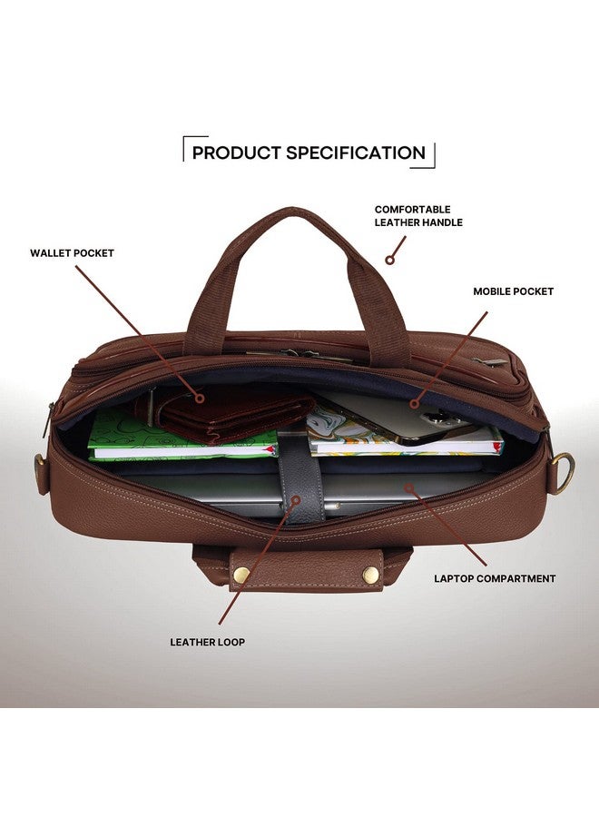 Wildhorn حقيبة رسائل جلدية WildHorn مقاس 15 بوصة للرجال، قسم مخصص للكمبيوتر المحمول مبطن، مقابض حمل مع حزام قابل للتعديل، الأبعاد: الطول - 15.5 بوصة، العرض - 3.5 بوصة، الارتفاع - 11.5 بوصة، بني - Image 4