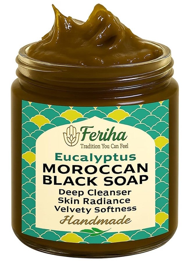 FERIHA Moroccan Black Soap Hammam with Eucalyptus – Exfoliating Beldi Spa Paste, Natural Olive Cleanser, Body Scrub & Deep Skin Cleanser – 7oz (Made in Morocco - Image 1