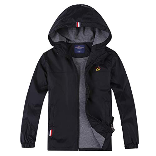 Jingle Bongala Boys Girls Lightweight Breathable Raincoat Waterproof Hooded Rain Jacket Windbreaker Easy to Fold-Black-120 - Image 1
