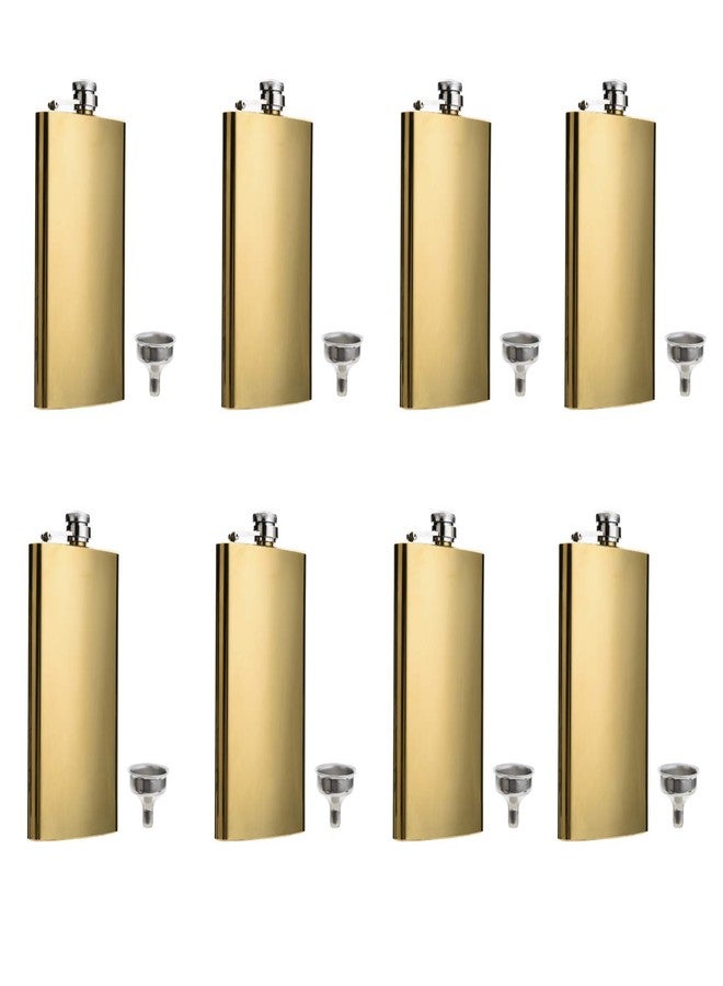E ELAINFIA 8 Pcs 8Oz Golden Flasks Stainless Steel Flask & Funnel for Gift,Camping, Outdoor Activitie,Groomsman Bridesmaid Wedding Party - Image 1