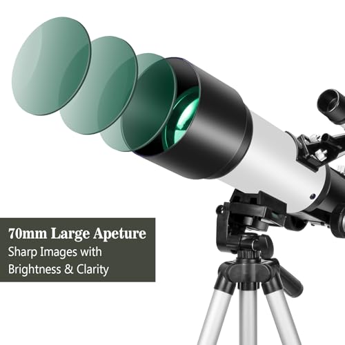 EACONN Telescopes, Telescope for Kids and Adults Beginners, 70mm Aperture 400mm Focus Length Refractor Travel Telescope with AZ Mount for Observe The Moon and Landscape (White) - Image 2