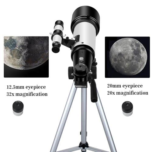 EACONN Telescopes, Telescope for Kids and Adults Beginners, 70mm Aperture 400mm Focus Length Refractor Travel Telescope with AZ Mount for Observe The Moon and Landscape (White) - Image 3