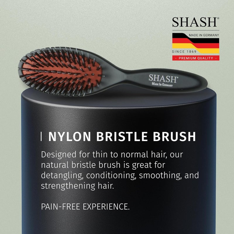 SHASH Since 1869 Hand Made In Germany - Nylon Boar Bristle Brush Suitable For Normal to Thick Hair Gently Detangles, No Pulling or Split Ends - Softens Improves Hair Texture, Stimulates (Extra Small) - Image 5