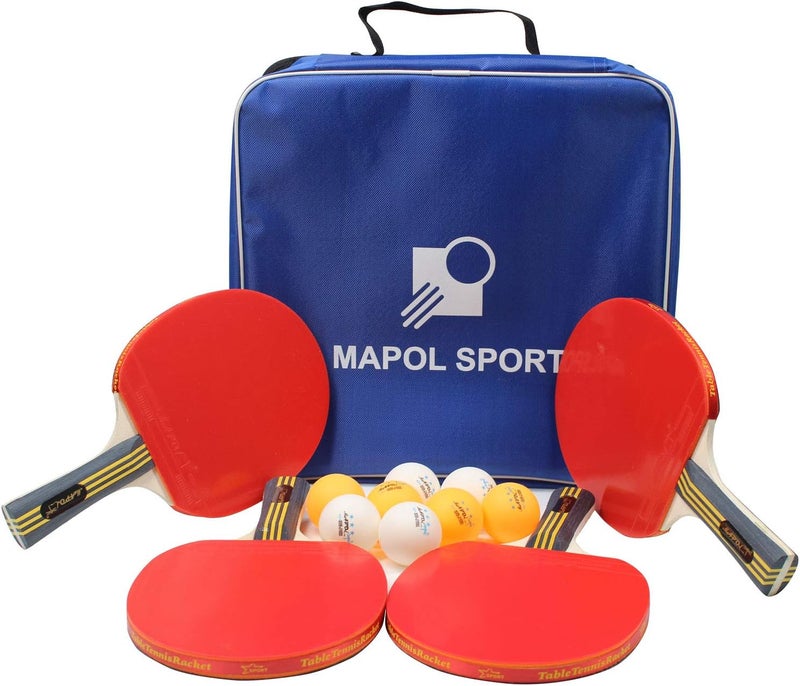 MAPOL Quality Ping Pong Paddle Set - 4 Professional Table Tennis Rackets/Paddles - 8 Premium 3-Star Balls, Portable Cover Case Holder Included - Image 2