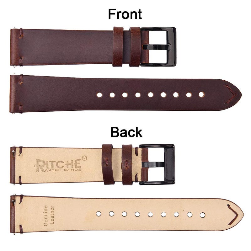 Ritche Quick Release Leather Watch Band 18mm 20mm 22mm Genuine Watch Strap for Men and Women, Coffee / Black, 22 mm, Classic - Image 5