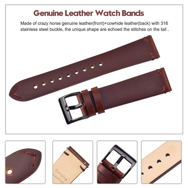 Ritche Quick Release Leather Watch Band 18mm 20mm 22mm Genuine Watch Strap for Men and Women, Coffee / Black, 22 mm, Classic - Image 4