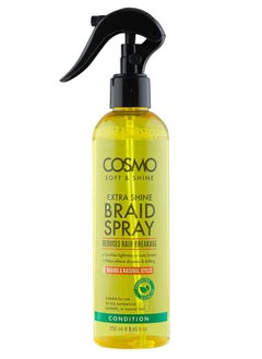 COSMO بخاخ ضفائر Soft &amp; Shine Extra Shine سعة 250 مل | يساعد على تخفيف الجفاف والحكة | يقلل من تكسر الشعر | الضفائر والتسريحات الطبيعية | أصفر  - Image 1