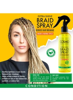 COSMO بخاخ ضفائر Soft &amp; Shine Extra Shine سعة 250 مل | يساعد على تخفيف الجفاف والحكة | يقلل من تكسر الشعر | الضفائر والتسريحات الطبيعية | أصفر  - Image 2