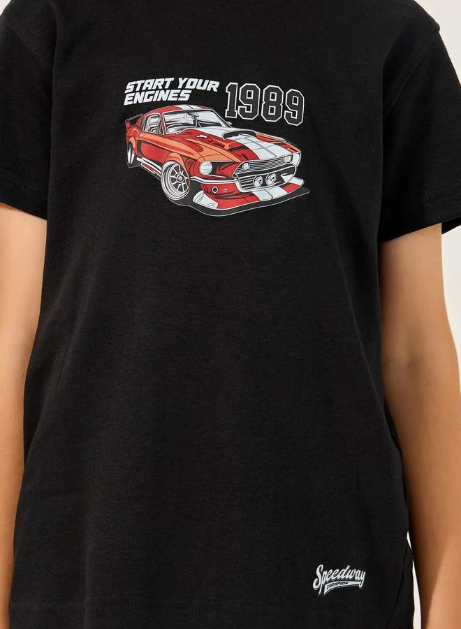 Styli Car Graphic Print Short Sleeve T-Shirt