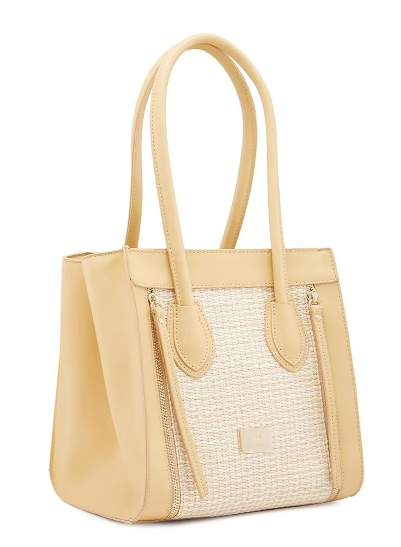 CAPRESE Caprese Georgia Satchel, Light Yellow-Medium | Self-Designed Handbag for Women with Secure Top Zip | Perfect for Casual & Daily Use