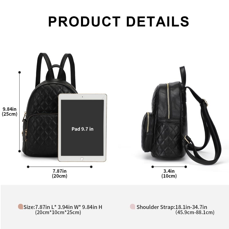 KL928 Quilted Mini Backpack for Women, PU Leather Backpack Purse Designer Satchel Bag, Small Casual Daypack for Ladies - Image 2